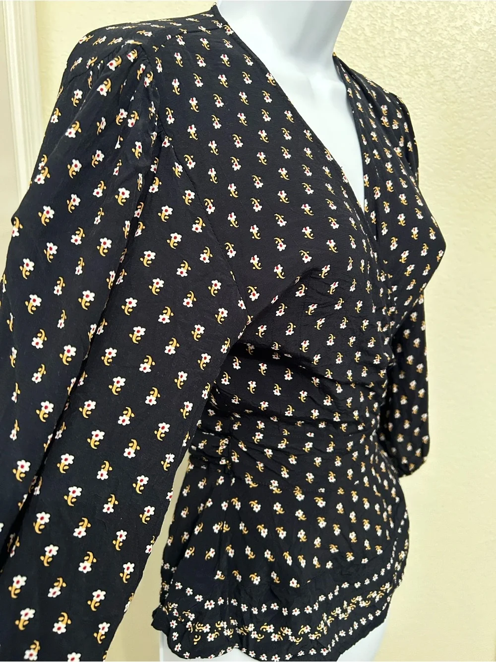 Faithfull the Brand Black Floral Wrap Blouse